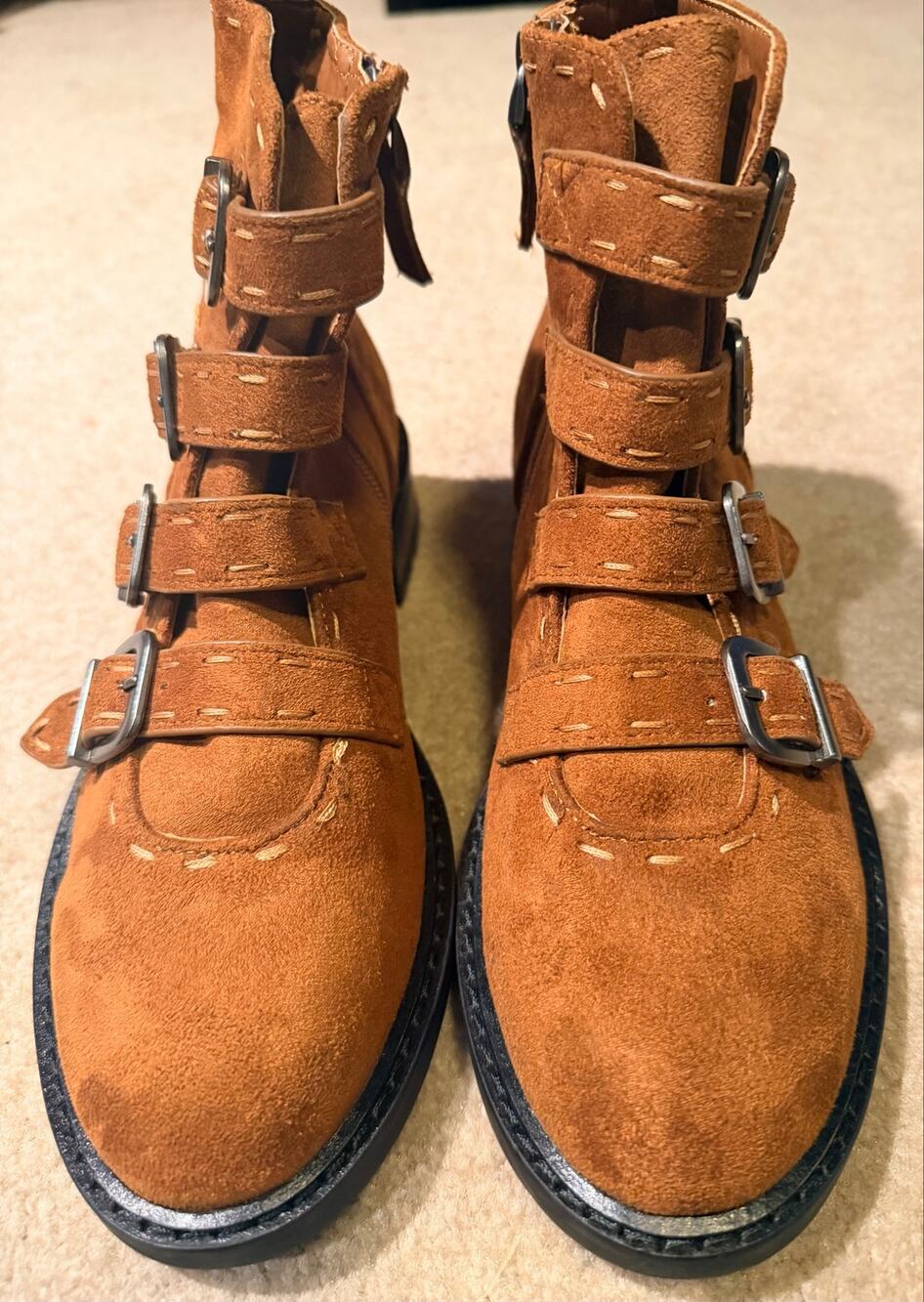 Aerosoles Arezzo Women's Boots Ankle Bootie Tan Faux Suede Multi Buckle Zip SZ 7